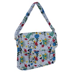 Blue Floral Stripes Buckle Messenger Bag by designsbymallika