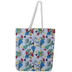 Blue Floral Stripes Full Print Rope Handle Tote (large) by designsbymallika