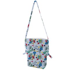 Blue Floral Stripes Folding Shoulder Bag by designsbymallika