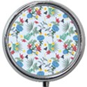 Blue Floral Stripes Mini Round Pill Box View1