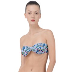 Blue Floral Stripes Classic Bandeau Bikini Top  by designsbymallika