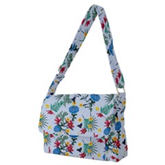 Blue Floral Stripes Full Print Messenger Bag (m) by designsbymallika