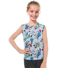 Blue Floral Stripes Kids  Mesh Tank Top