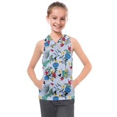 Blue Floral Stripes Kids  Sleeveless Hoodie by designsbymallika