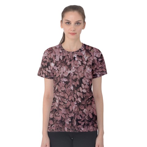 Red Leaves Photo Pattern Women s Cotton Tee by dflcprintsclothing