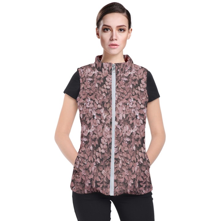 Red Leaves Photo Pattern Women s Puffer Vest