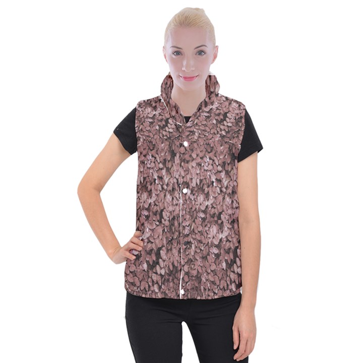 Red Leaves Photo Pattern Women s Button Up Vest