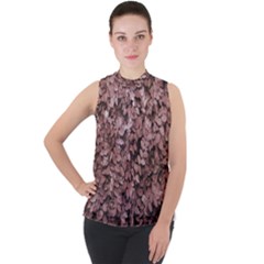 Red Leaves Photo Pattern Mock Neck Chiffon Sleeveless Top by dflcprintsclothing