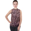 Red Leaves Photo Pattern Mock Neck Chiffon Sleeveless Top View1