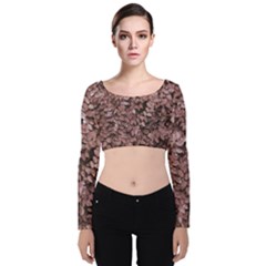 Red Leaves Photo Pattern Velvet Long Sleeve Crop Top by dflcprintsclothing