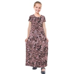 Red Leaves Photo Pattern Kids  Short Sleeve Maxi Dress by dflcprintsclothing