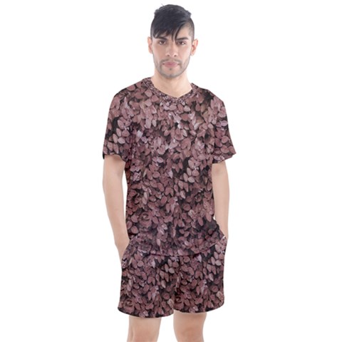 Red Leaves Photo Pattern Men s Mesh Tee And Shorts Set by dflcprintsclothing