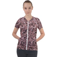 Red Leaves Photo Pattern Short Sleeve Zip Up Jacket by dflcprintsclothing