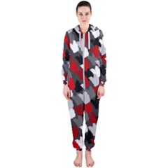 Abstract Paint Splashes, Mixed Colors, Black, Red, White Hooded Jumpsuit (ladies)  by Casemiro