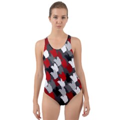 Abstract Paint Splashes, Mixed Colors, Black, Red, White Cut-out Back One Piece Swimsuit by Casemiro