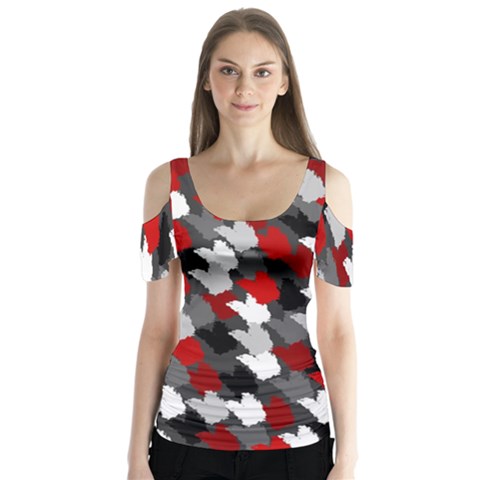 Abstract Paint Splashes, Mixed Colors, Black, Red, White Butterfly Sleeve Cutout Tee  by Casemiro