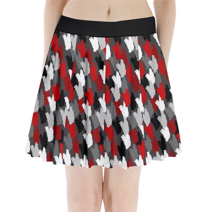 Abstract paint splashes, mixed colors, black, red, white Pleated Mini Skirt