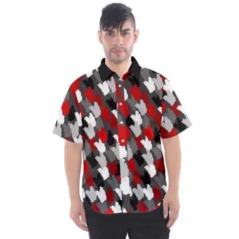 Abstract Paint Splashes, Mixed Colors, Black, Red, White Men s Short Sleeve Shirt by Casemiro