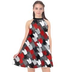 Abstract Paint Splashes, Mixed Colors, Black, Red, White Halter Neckline Chiffon Dress  by Casemiro