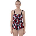 Abstract paint splashes, mixed colors, black, red, white Twist Front Tankini Set View1