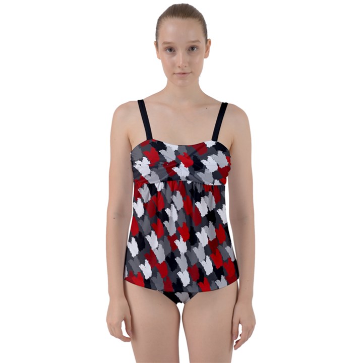 Abstract paint splashes, mixed colors, black, red, white Twist Front Tankini Set