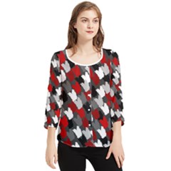 Abstract Paint Splashes, Mixed Colors, Black, Red, White Chiffon Quarter Sleeve Blouse by Casemiro