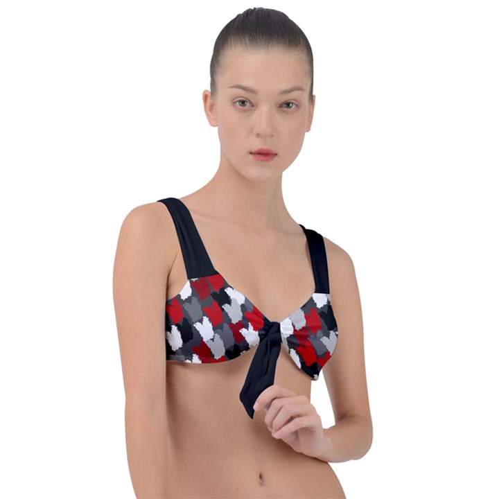 Abstract paint splashes, mixed colors, black, red, white Front Tie Bikini Top