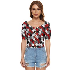 Abstract Paint Splashes, Mixed Colors, Black, Red, White Button Up Blouse