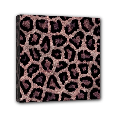 Realistic Leopard Fur Pattern, Brown, Black Spots Mini Canvas 6  X 6  (stretched) by Casemiro