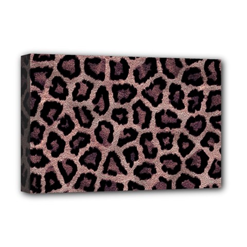 Realistic Leopard Fur Pattern, Brown, Black Spots Deluxe Canvas 18  X 12  (stretched) by Casemiro