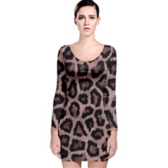 Realistic Leopard Fur Pattern, Brown, Black Spots Long Sleeve Velvet Bodycon Dress by Casemiro