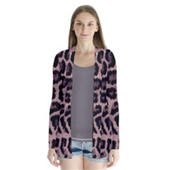 Realistic Leopard Fur Pattern, Brown, Black Spots Drape Collar Cardigan by Casemiro