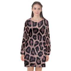 Realistic Leopard Fur Pattern, Brown, Black Spots Long Sleeve Chiffon Shift Dress  by Casemiro