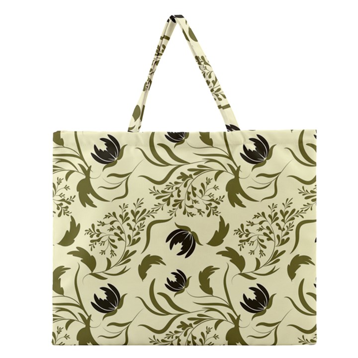 Folk flowers art pattern Floral abstract surface design  Seamless pattern Zipper Large Tote Bag