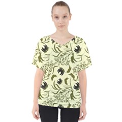 Folk Flowers Art Pattern Floral Abstract Surface Design  Seamless Pattern V-neck Dolman Drape Top by Eskimos