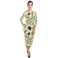 Folk Flowers Art Pattern Floral Abstract Surface Design  Seamless Pattern Quarter Sleeve Midi Velour Bodycon Dress by Eskimos