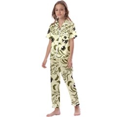 Folk Flowers Art Pattern Floral Abstract Surface Design  Seamless Pattern Kids  Satin Short Sleeve Pajamas Set by Eskimos