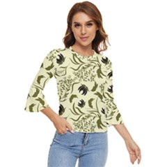 Folk Flowers Art Pattern Floral Abstract Surface Design  Seamless Pattern Bell Sleeve Top