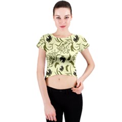 Folk Flowers Art Pattern Floral Abstract Surface Design  Seamless Pattern Crew Neck Crop Top by Eskimos