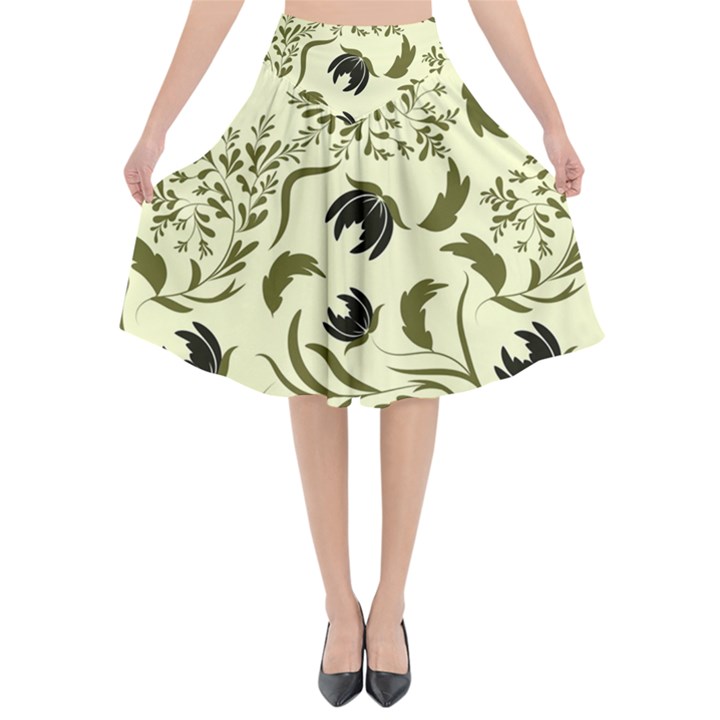 Folk flowers art pattern Floral abstract surface design  Seamless pattern Flared Midi Skirt