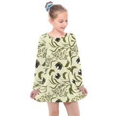 Folk Flowers Art Pattern Floral Abstract Surface Design  Seamless Pattern Kids  Long Sleeve Dress by Eskimos