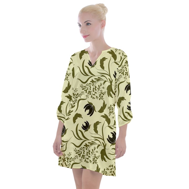 Folk flowers art pattern Floral abstract surface design  Seamless pattern Open Neck Shift Dress