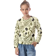 Folk Flowers Art Pattern Floral Abstract Surface Design  Seamless Pattern Kids  Long Sleeve Tee With Frill 