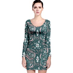 Folk Flowers Art Pattern Floral Abstract Surface Design  Seamless Pattern Long Sleeve Velvet Bodycon Dress by Eskimos