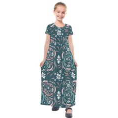 Folk Flowers Art Pattern Floral Abstract Surface Design  Seamless Pattern Kids  Short Sleeve Maxi Dress by Eskimos