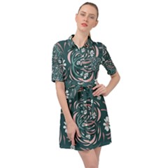 Folk Flowers Art Pattern Floral Abstract Surface Design  Seamless Pattern Belted Shirt Dress by Eskimos