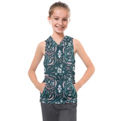 Folk Flowers Art Pattern Floral Abstract Surface Design  Seamless Pattern Kids  Sleeveless Hoodie by Eskimos