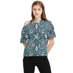 Folk Flowers Art Pattern Floral Abstract Surface Design  Seamless Pattern One Shoulder Cut Out Tee