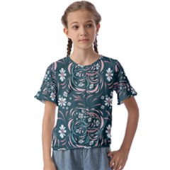 Folk Flowers Art Pattern Floral Abstract Surface Design  Seamless Pattern Kids  Cuff Sleeve Scrunch Bottom Tee