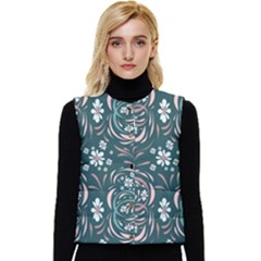 Folk Flowers Art Pattern Floral Abstract Surface Design  Seamless Pattern Women s Short Button Up Puffer Vest